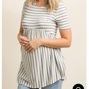Pink Blush Grey Stripe Criss Cross Maternity top